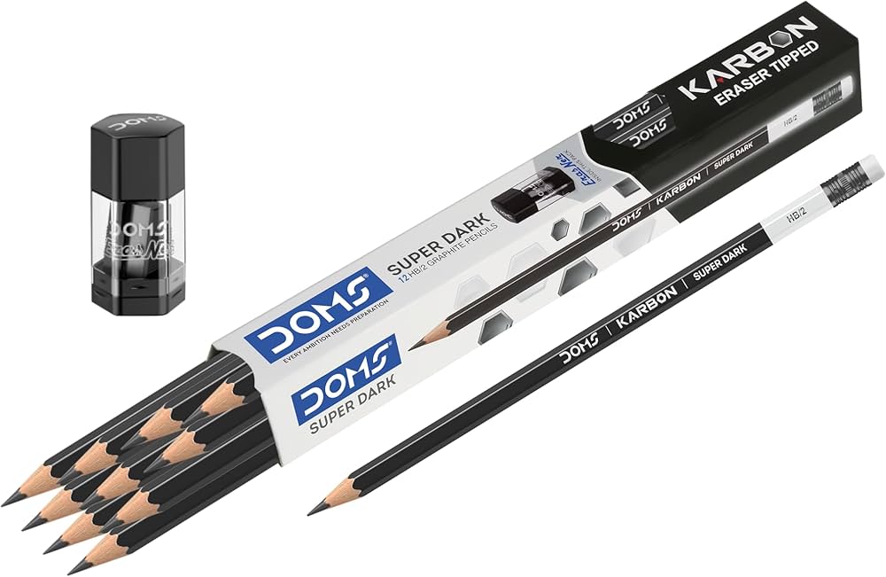 DOMS Super Dark Karbon Eraser Tipped HB/2 Graphite Pencil  (Black)